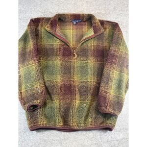 Vintage Nautica Plaid Fleece Sweater Jacket Mens XL 1/4 Zip Sherpa Retro Outdoor